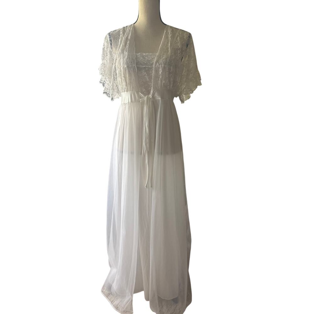 VTG Gilead 70s Peignoir Set Bridal Honeymoon Lace Lingerie Nightgown and Robe S